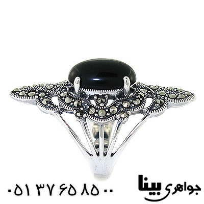انگشتر عقیق سیاه (اونیکس) زنانه درشت مارکازیت هانگ _کد:8279