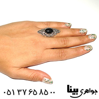 انگشتر عقیق سیاه (اونیکس) زنانه درشت مارکازیت هانگ _کد:8279