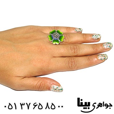 انگشتر حدید سوئیسی با میناکاری مدل گل _کد:8280