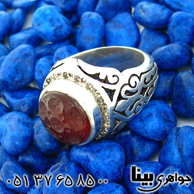 انگشتر عقیق یمنی بسیار عالی مردانه حکاکی پنج تن فاخر _کد:1246