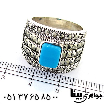 انگشتر فیروزه تایلندی و حدید سوئیسی درشت مردانه مارکازیت هانگ _کد:8292