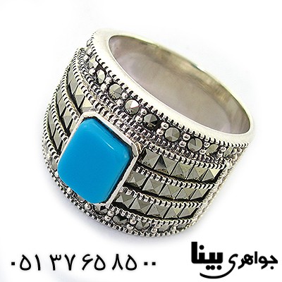 انگشتر فیروزه تایلندی و حدید سوئیسی درشت مردانه مارکازیت هانگ _کد:8292