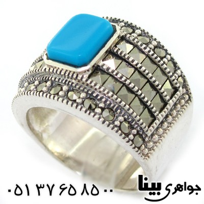انگشتر فیروزه تایلندی و حدید سوئیسی درشت مردانه مارکازیت هانگ _کد:8292