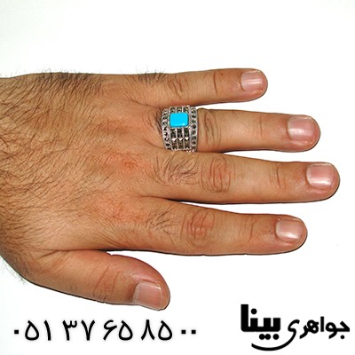 انگشتر فیروزه تایلندی و حدید سوئیسی درشت مردانه مارکازیت هانگ _کد:8292