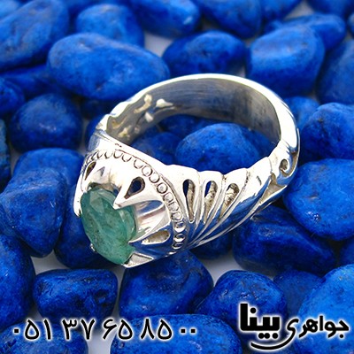 انگشتر زمرد زامبیا مردانه شبکه کاری دستی _کد:8299