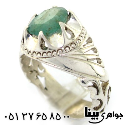 انگشتر زمرد زامبیا مردانه شبکه کاری دستی _کد:8299