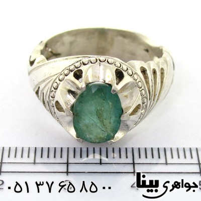 انگشتر زمرد زامبیا مردانه شبکه کاری دستی _کد:8299