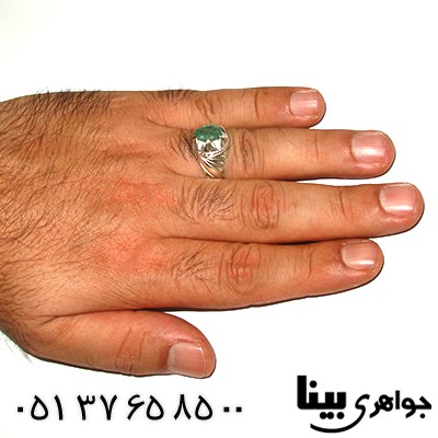 انگشتر زمرد زامبیا مردانه شبکه کاری دستی _کد:8299