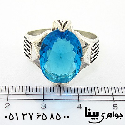 انگشتر کوارتز آبی مردانه درشت مدل چهار چنگ _کد:8316