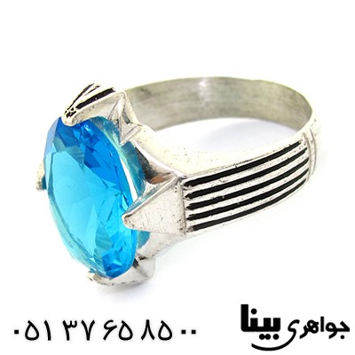 انگشتر کوارتز آبی مردانه درشت مدل چهار چنگ _کد:8316