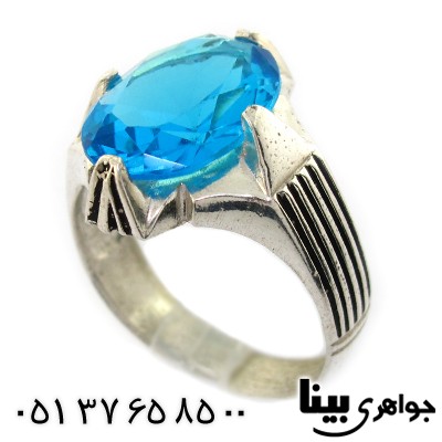 انگشتر کوارتز آبی مردانه درشت مدل چهار چنگ _کد:8316