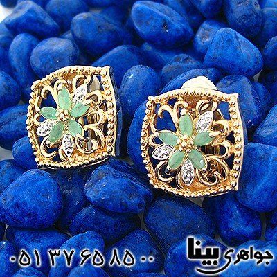 گوشواره چند جواهر زمرد کلمبیا و الماس زنانه مانی ایتالیایی _کد:8325