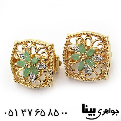گوشواره چند جواهر زمرد کلمبیا و الماس زنانه مانی ایتالیایی _کد:8325