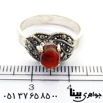 انگشتر عقیق یمنی با رگه آتشفشان زنانه مارکازیتی _کد:8326