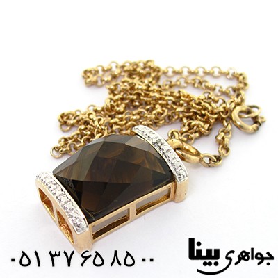 گردنبند چند جواهر کوارتز دودی و الماس زنانه مانی ایتالیایی _کد:8330