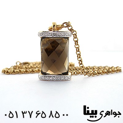 گردنبند چند جواهر کوارتز دودی و الماس زنانه مانی ایتالیایی _کد:8330