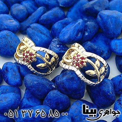 گوشواره چند جواهر یاقوت سرخ برمه و الماس زنانه مانی ایتالیایی _کد:8337