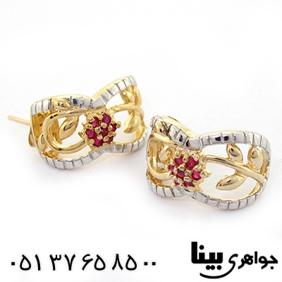 گوشواره چند جواهر یاقوت سرخ برمه و الماس زنانه مانی ایتالیایی _کد:8337