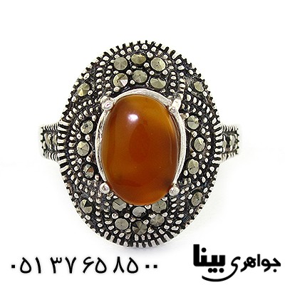 انگشتر عقیق یمنی زنانه درشت مارکازیتی _کد:8340