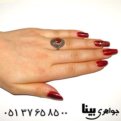 انگشتر عقیق یمنی زنانه درشت مارکازیتی _کد:8340