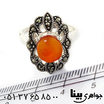 انگشتر عقیق یمنی زنانه درشت مارکازیتی _کد:8346