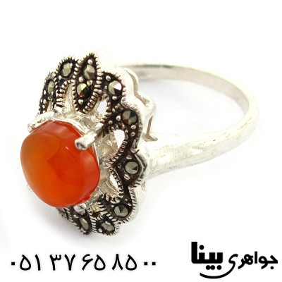 انگشتر عقیق یمنی زنانه درشت مارکازیتی _کد:8346
