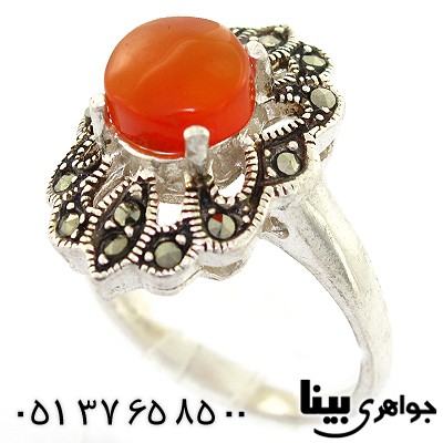 انگشتر عقیق یمنی زنانه درشت مارکازیتی _کد:8346