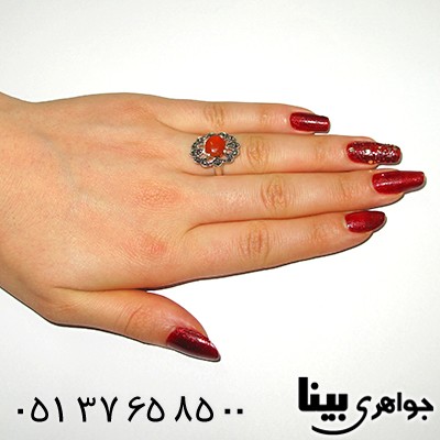 انگشتر عقیق یمنی زنانه درشت مارکازیتی _کد:8346