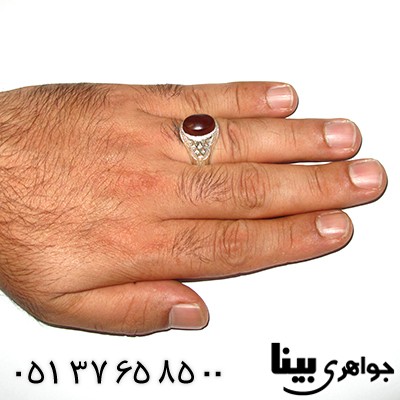 انگشتر عقیق یمنی خوشرنگ و خوش نقش مردانه درشت آینه کاری _کد:1250