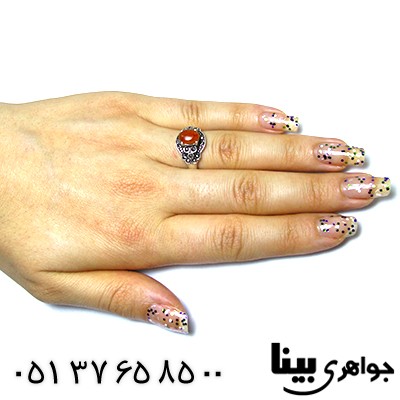 انگشتر عقیق یمنی زنانه مدل سه گل _کد:8349