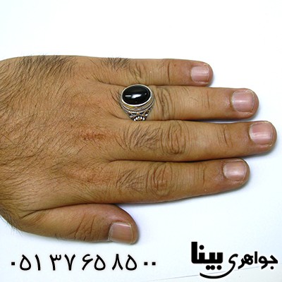انگشتر عقیق سیاه (اونیکس) مردانه اسلیمی دور ساده _کد:8355