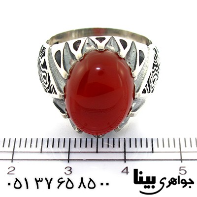 انگشتر عقیق قرمز مردانه رکاب اشکی درشت _کد:8370