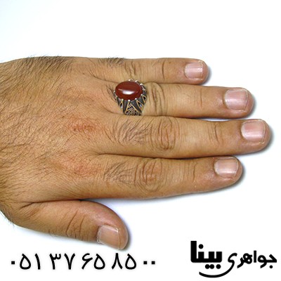 انگشتر عقیق قرمز مردانه رکاب اشکی درشت _کد:8370
