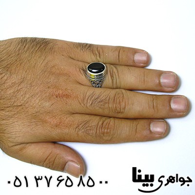 انگشتر عقیق سیاه (اونیکس) مردانه اسلیمی مدل بوستان _کد:8374