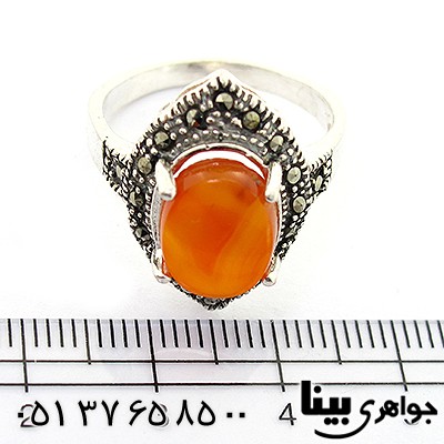 انگشتر عقیق یمنی زنانه مارکازیتی درشت _کد:8391