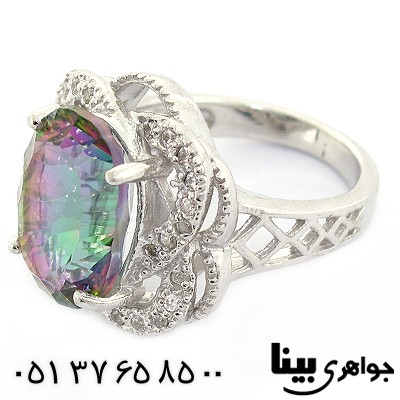 انگشتر توپاز هفت رنگ زنانه درشت رادیوم لوکس _کد:8396