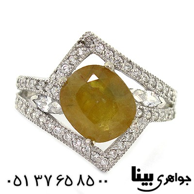 انگشتر یاقوت زرد زنانه مدل لوزی رودیوم لوکس _کد:8420