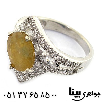 انگشتر یاقوت زرد زنانه مدل لوزی رودیوم لوکس _کد:8420