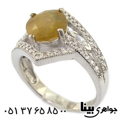 انگشتر یاقوت زرد زنانه مدل لوزی رودیوم لوکس _کد:8420