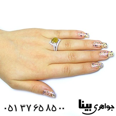 انگشتر یاقوت زرد زنانه مدل لوزی رودیوم لوکس _کد:8420