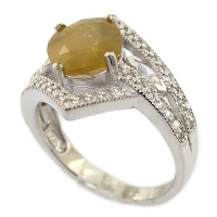 انگشتر یاقوت زرد زنانه مدل لوزی رودیوم لوکس 