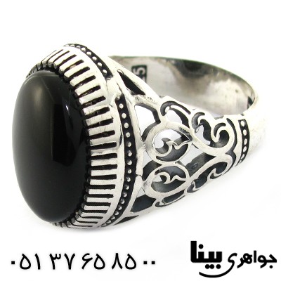 انگشتر عقیق سیاه (اونیکس) مردانه درشت اسلیمی _کد:8431