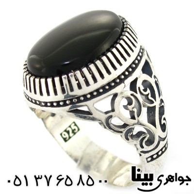 انگشتر عقیق سیاه (اونیکس) مردانه درشت اسلیمی _کد:8431