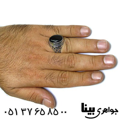 انگشتر عقیق سیاه (اونیکس) مردانه درشت اسلیمی _کد:8431