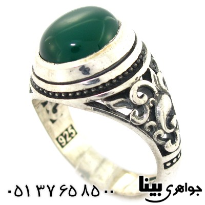 انگشتر عقیق سبز مردانه اسلیمی دور ساده _کد:8437