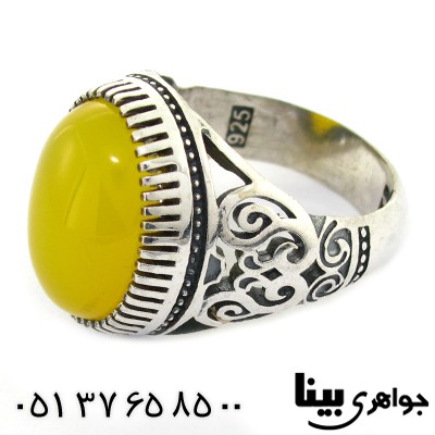 انگشتر عقیق شرف الشمس مردانه درشت اسلیمی _کد:8439