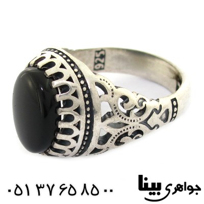 انگشتر عقیق سیاه (اونیکس) مردانه اسلیمی _کد:8440