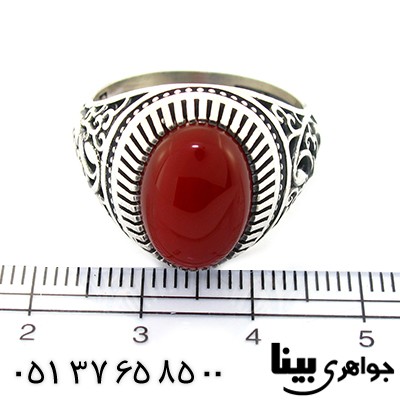 انگشتر عقیق قرمز مردانه اسلیمی تمام چنگ _کد:8442