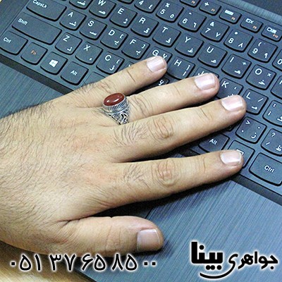 انگشتر عقیق قرمز مردانه اسلیمی تمام چنگ _کد:8442