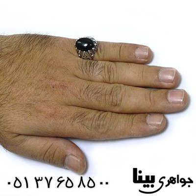 انگشتر عقیق سیاه (اونیکس) مردانه درشت دور اشکی _کد:8444